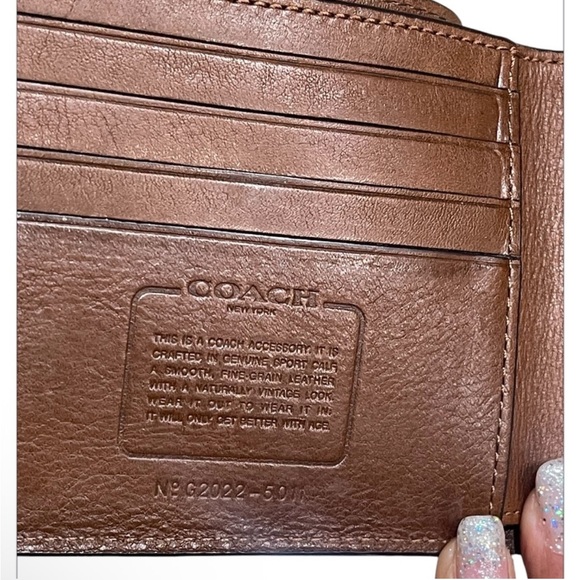 Coach Dark Brown Leather Bifold Wallet with Coin Pouch - Picture 6 of 7
